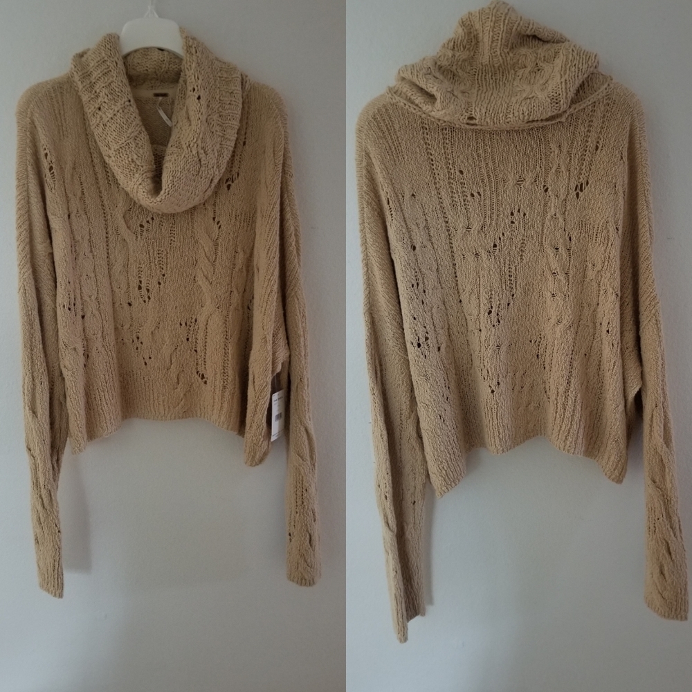 Free People ivory knit cowl sweater size large